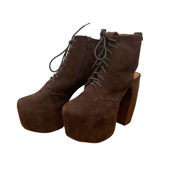 Jeffrey Campbell Lana Brown Suede Lace Up Platform Bootie Boot Size 9 - Picture 8 of 10